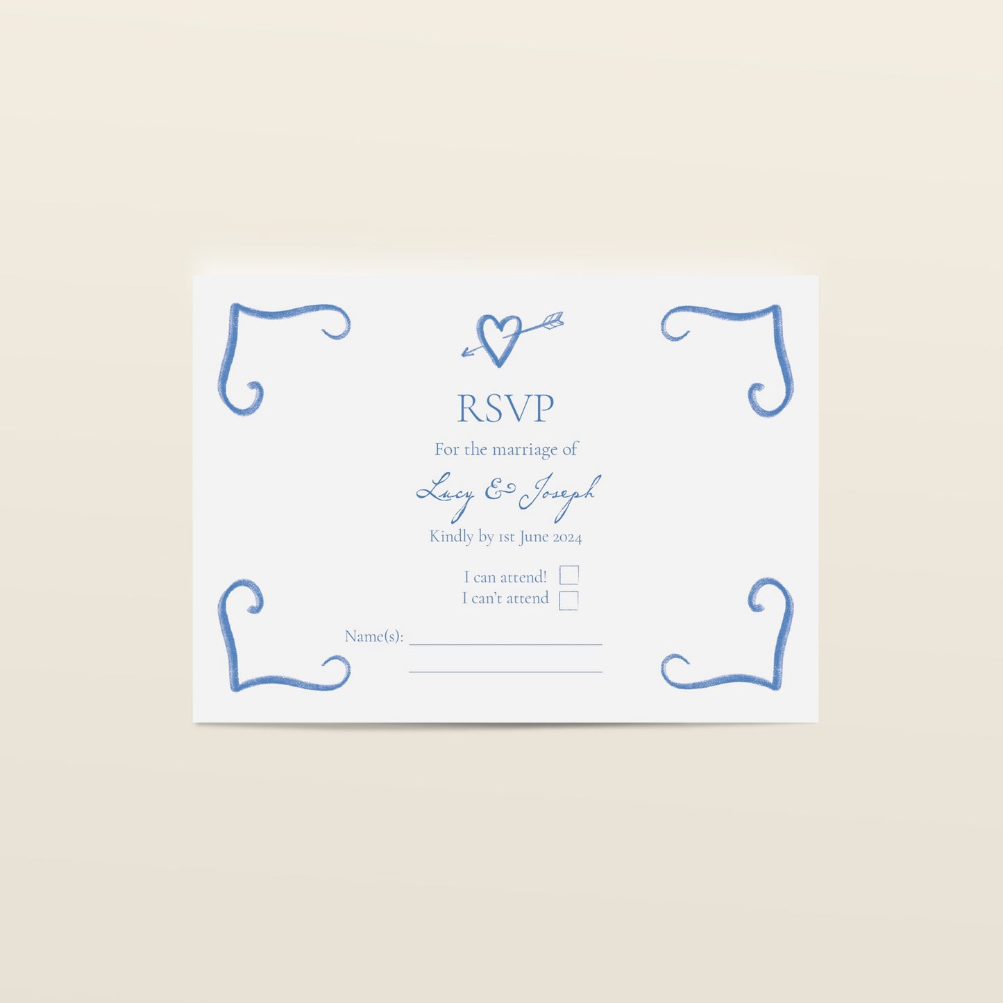 Blue Heart & Arrow RSVP Card