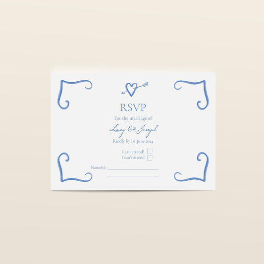 Blue Heart & Arrow RSVP Card