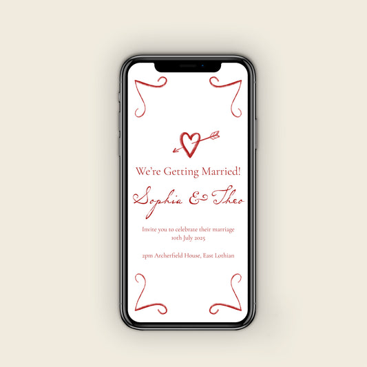 Red Heart & Arrow Digital Wedding Invitation Set