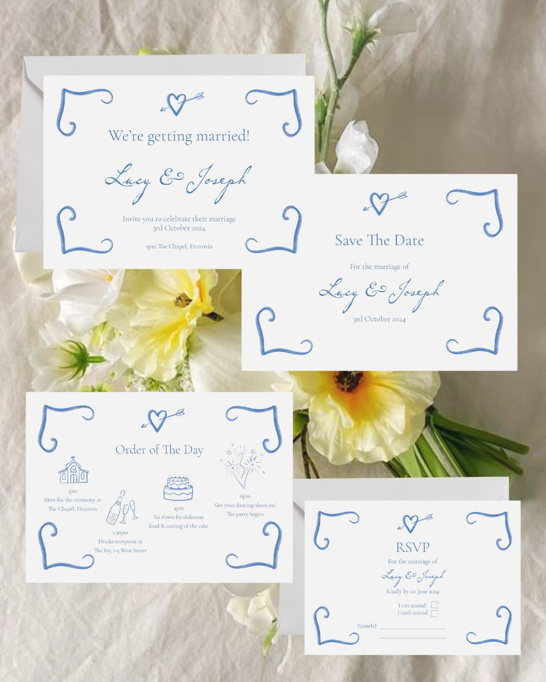 Lovestruck Wedding Stationery Set in Blue