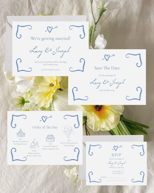 Lovestruck Wedding Stationery Set in Blue