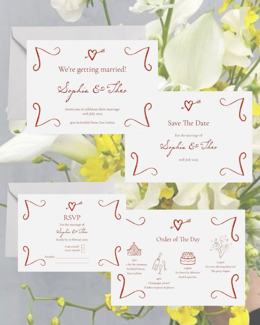 Lovestruck Wedding Stationery Set in Red